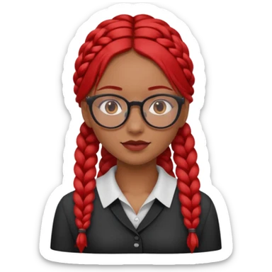 Dark Tan girl with long red plaits and red rmmed  glasses head neck and shoulder shot only sticker