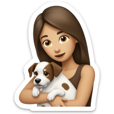 One brunette girl hugging white and briwn dog sticker