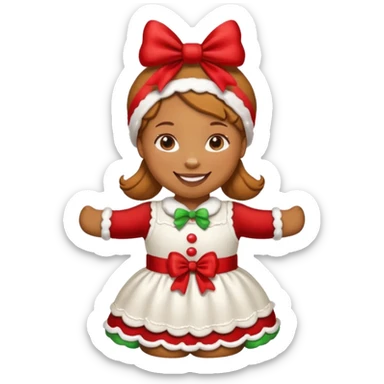 Christmas cookie with arms and legs but make it a girl, wearing red bow on her head sticker