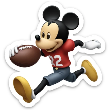 Mickey Mouse running with a football in his hand sticker
