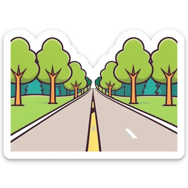 a road with trees, cartoonish sticker style sticker