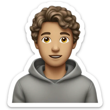 teenager boy brown wavy hair and gray sweater sticker