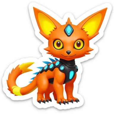 Tropical futuristic lush warm-colored modern colorful neon-colored cyber-Fakémon-Digimon-Trico-creature sticker