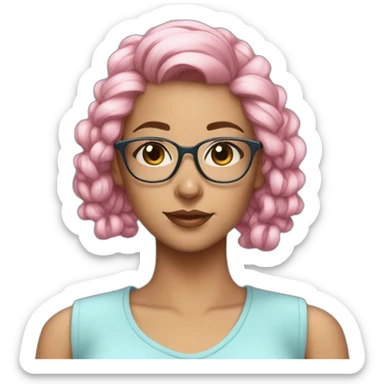 Beautiful Aesthetic Woman, glasses, light blue skirt, pink ponytail sticker