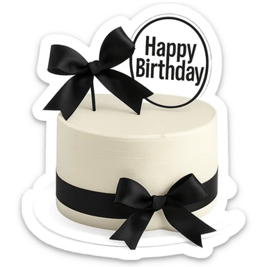 white birthday cake with black ribbons, remove background sticker