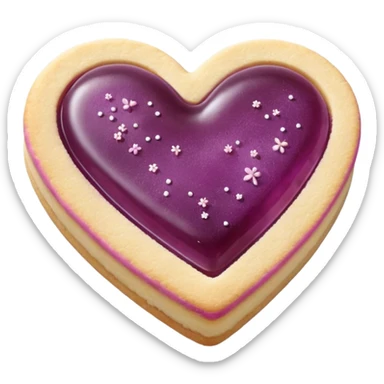 Realistic shortbread cookie in the shape of a heart with mauve jelly middle filling and sprinkled powder sugar on top. sticker