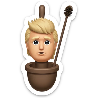 a donald trump shaped toilet brush with shit stains sticker