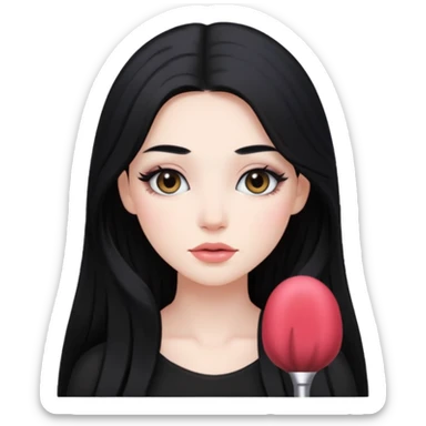 Pale girl with long black hair and makeup sticker