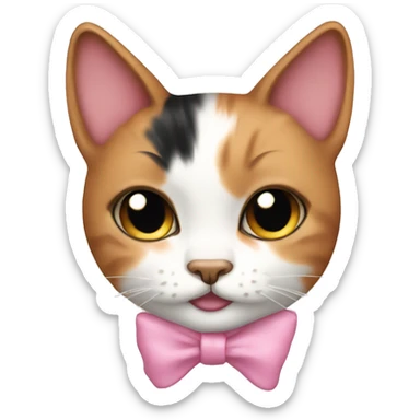 calico cat with pink bow sticker