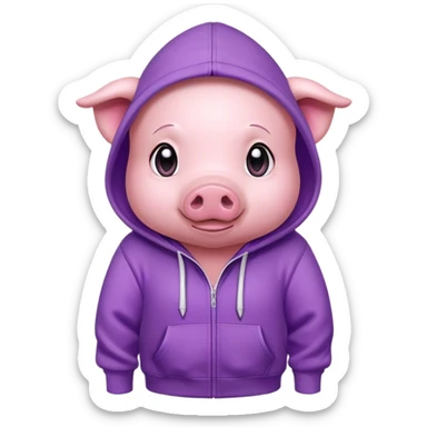 pink little cute piggy wearing a purple hoodie sticker