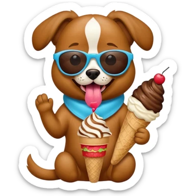 Create a dog wearing sunglasses and with its tongue out eating icecream sticker