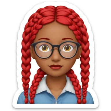 Dark Tan girl with long red plaits and red rmmed  glasses head neck and shoulder shot only sticker