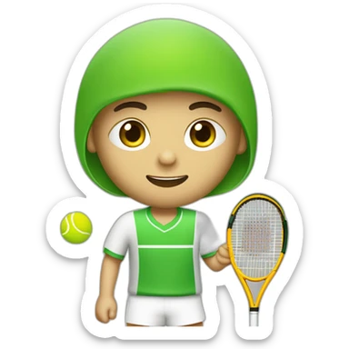 Ragazzo riccio con occhi verdi con maglietta gialla gioca stanco con una racchetta da tennis sticker