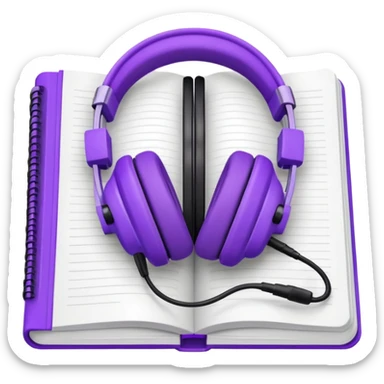 purple open journal with purple headphones on top sticker