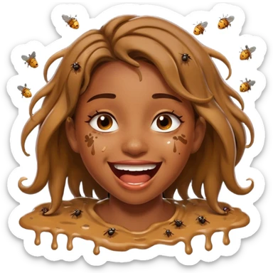 Fille en caca habillée en caca qui pu et pleure de rire avec des mouches autour sticker