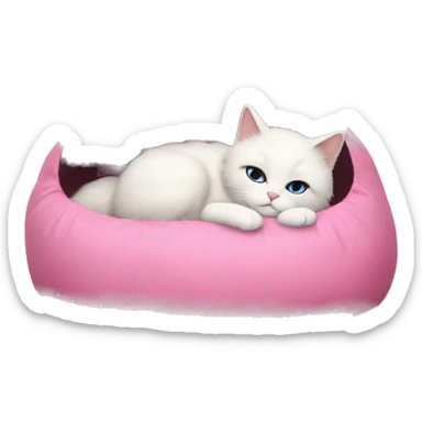 white ragdoll cat sleeping in a pink cat bed sticker