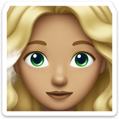 A girl with tan skin blonde wavy hair and green/blue eyes sticker