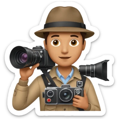 man single large film Camera ,on his shoulder sticker