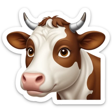 cinematic-noble-brown-and-white-cow-portrait-emoji,-poised-and-regal,-with-a-large,-sturdy-build-and-a-beautifully-patterned-hide-of-rich-brown-accented-by-crisp-white-patches,-deep-set-soulful-brown-eyes,-simplified-yet-sharp-and-sophisticated sticker