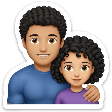 A strong man protecting a shorter girl with curly black hair sticker
