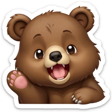 Cinematic Cute Yawning bear cub Portrait Emoji, Head tilted slightly with a dramatic, wide-open yawn, showcasing a soft, plush dark brown fur with drooping ears, round eyes barely open in drowsy contentment, Simplified yet irresistibly adorable features, highly detailed, glowing with a soft, cozy glow, high shine, relaxed yet expressive, stylized with a touch of woodland charm, bright and endearing, soft glowing outline, capturing the essence of a sleepy yet affectionate bear cub, so drowsy it feels like it could lumber out of the screen and curl up for a nap! sticker