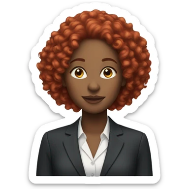 Black woman with red curly hair, long hair, wearing professional attire, and earrings sticker