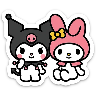 Kuromi and My Melody together, outlined, cute details sticker