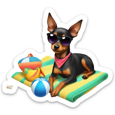 minpin dog on tropical vacation sticker