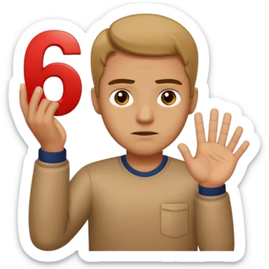 man frowning holding up numbers 6 in left hand and 7 in right hand sticker