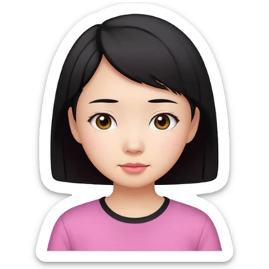 Asian girl wearing pink shirt short black hair sticker
