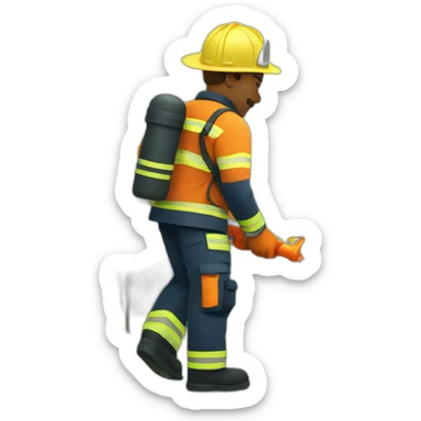 a firefighter watering plants in a garden sticker