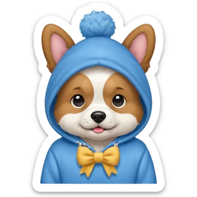 Dog wearing a Hoodie with a bow sticker