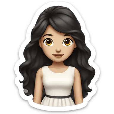 A girl with long black hair white skin makeup  brown eyes in a dress sticker