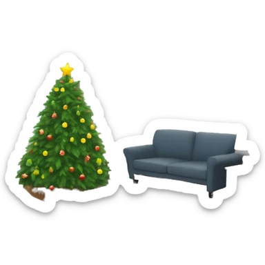Living room on Christmas Day with the Christmas tree sticker