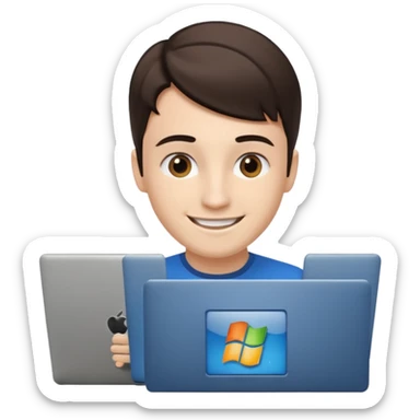 a programmer happy with a microsoft logo showing on the laptop screen sticker