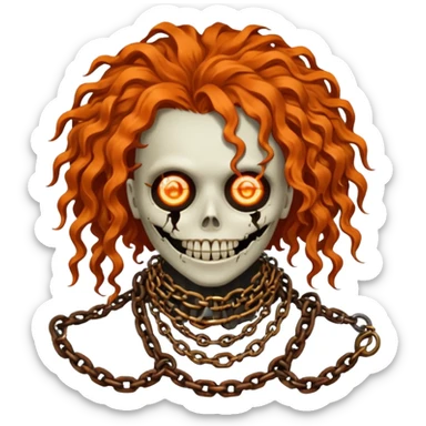 steam-punk Megadeth - iconic corpse made of rusty metal with chains on its teeth, huge curly orange hair sticker