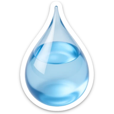 glassy transparent water droplet icon with light refraction and soft shadows in skeuomorphism style sticker