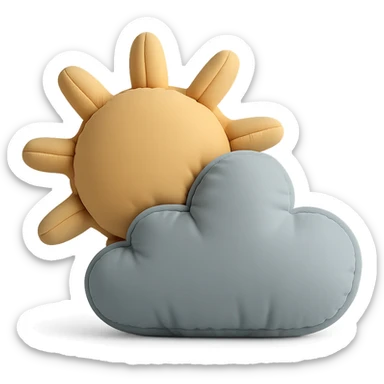 partly cloudy weather with sun peeking from behind a plush cushion cloud, soft edges, cushion style sticker