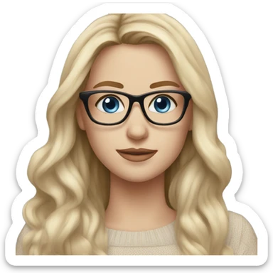 Blonde balayage long hair white women beige sweater blue eyes and small glasses  sticker