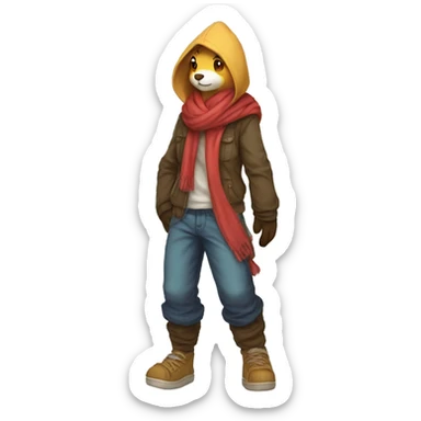 Anthro Sona Fakemon with a scarf and a hood Full Body sticker