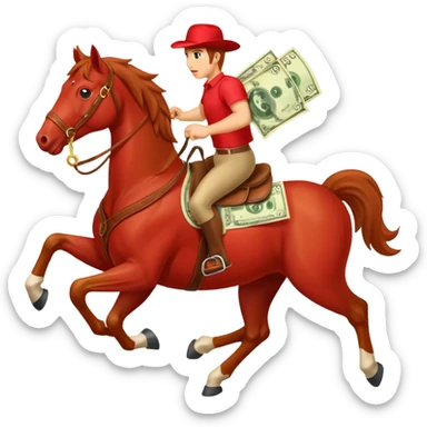 red horse agressive running money on on the saddle transparent background sticker