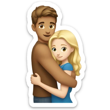 boy with tan skin and brown hair is hugging blonde girl with blue eyes  sticker