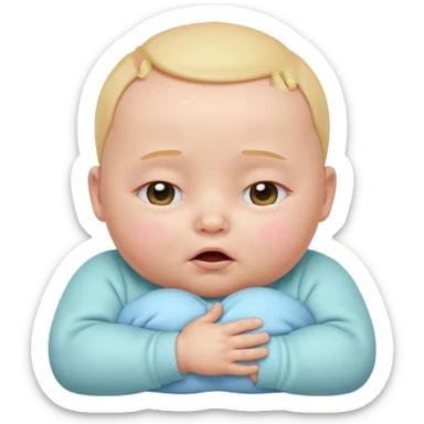 Cute 3D baby emoji, rubbing eyes, sleepy expression, chubby infant, short fine baby hair, soft pastel colors, clean white background  sticker