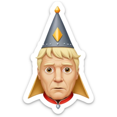 Blond older USA king with dunce cap crown sticker