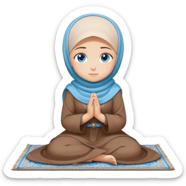 Turkish beautiful finish Konya girl blue eyes with hijab and brown stone dress praying on pray mat sticker