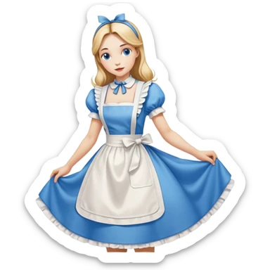 Alice in Wonderland curtseying in her blue dress with white apron sticker