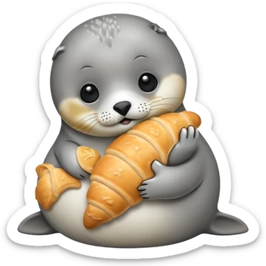 Baby seal holding a croissant sticker
