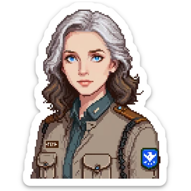 white woman park ranger with blue eyes and brown and gray hair sticker