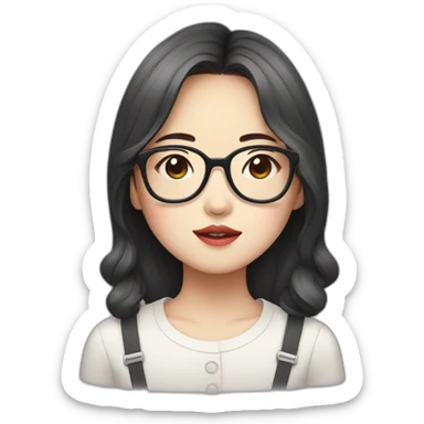 Korean girl with glasses, pressed lips sticker