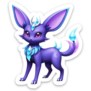 Shiny Exotic Badass Magical Ethereal Royal Mysterious Gothic Noibat-Espeon-Umbreon-Pokémon-Fakémon-hybrid-creature (full body) with horns sticker